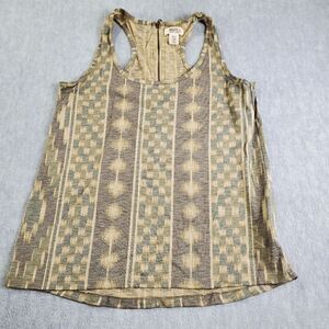 Route 66 Original Clothing Tank Top Womens Medium Tan Aztec Zip Neck Shirt